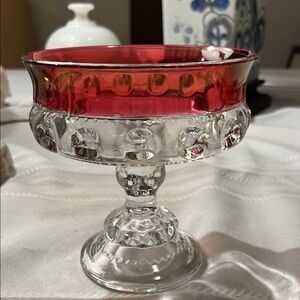 Elegant Red and Clear Glass Compote